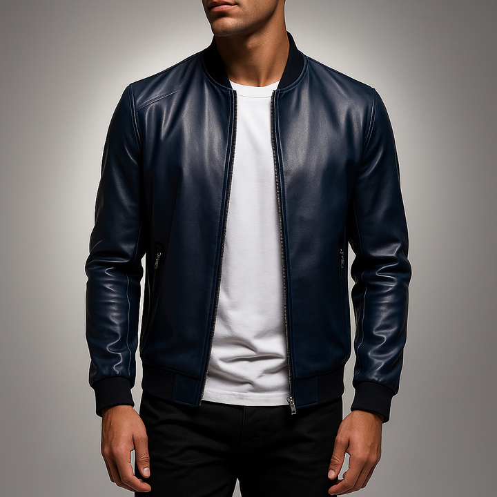 Dos du blouson aviateur homme. Veste élégante coupe ajustée, style urbain moderne pour la mode masculine.