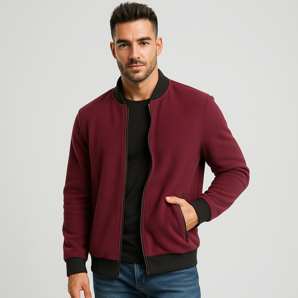 Homme portant une veste bombardier urbaine et élégante, blouson moderne pour un style décontracté et tendance.