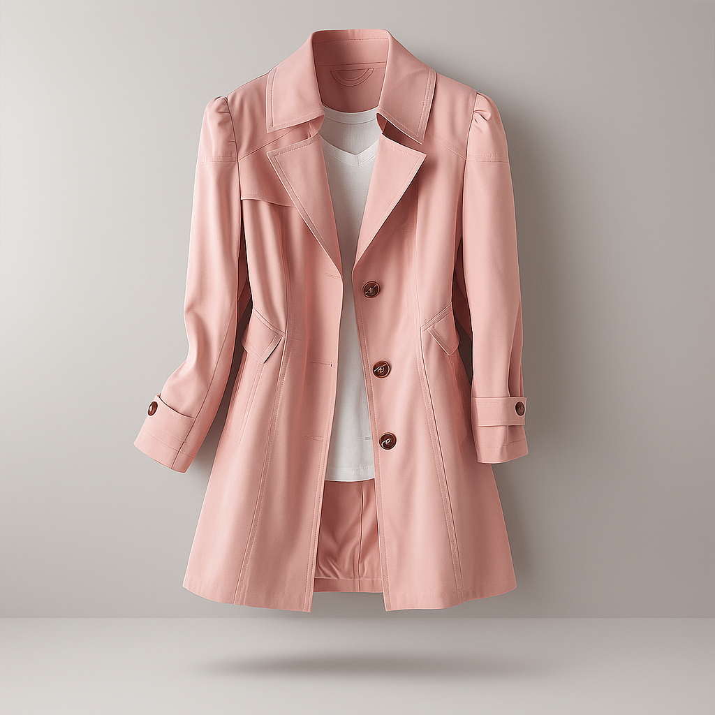 Manteau trench classique élégant à double boutonnage, veste mode femme tendance.