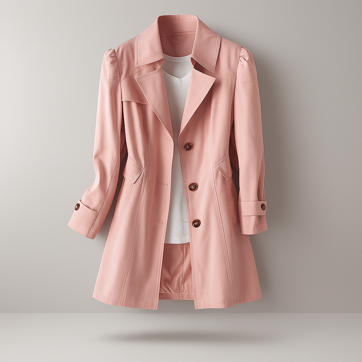 Manteau trench classique élégant à double boutonnage, veste mode femme tendance.