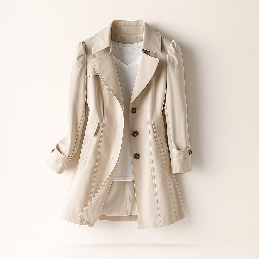 Élégant trench-coat femme, veste de printemps/automne pour un look classique et raffiné.