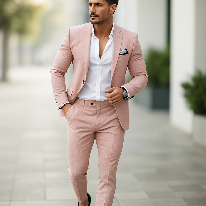 Costume slim homme bleu marine, coupe ajustée. Look formel, parfait pour business, mariage ou soirée élégante.