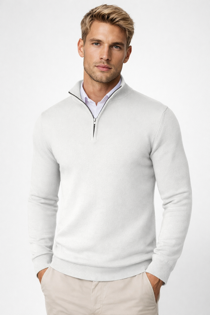 Pull homme chaud et confortable pour l'automne-hiver, avec demi-zip et col montant élégant.