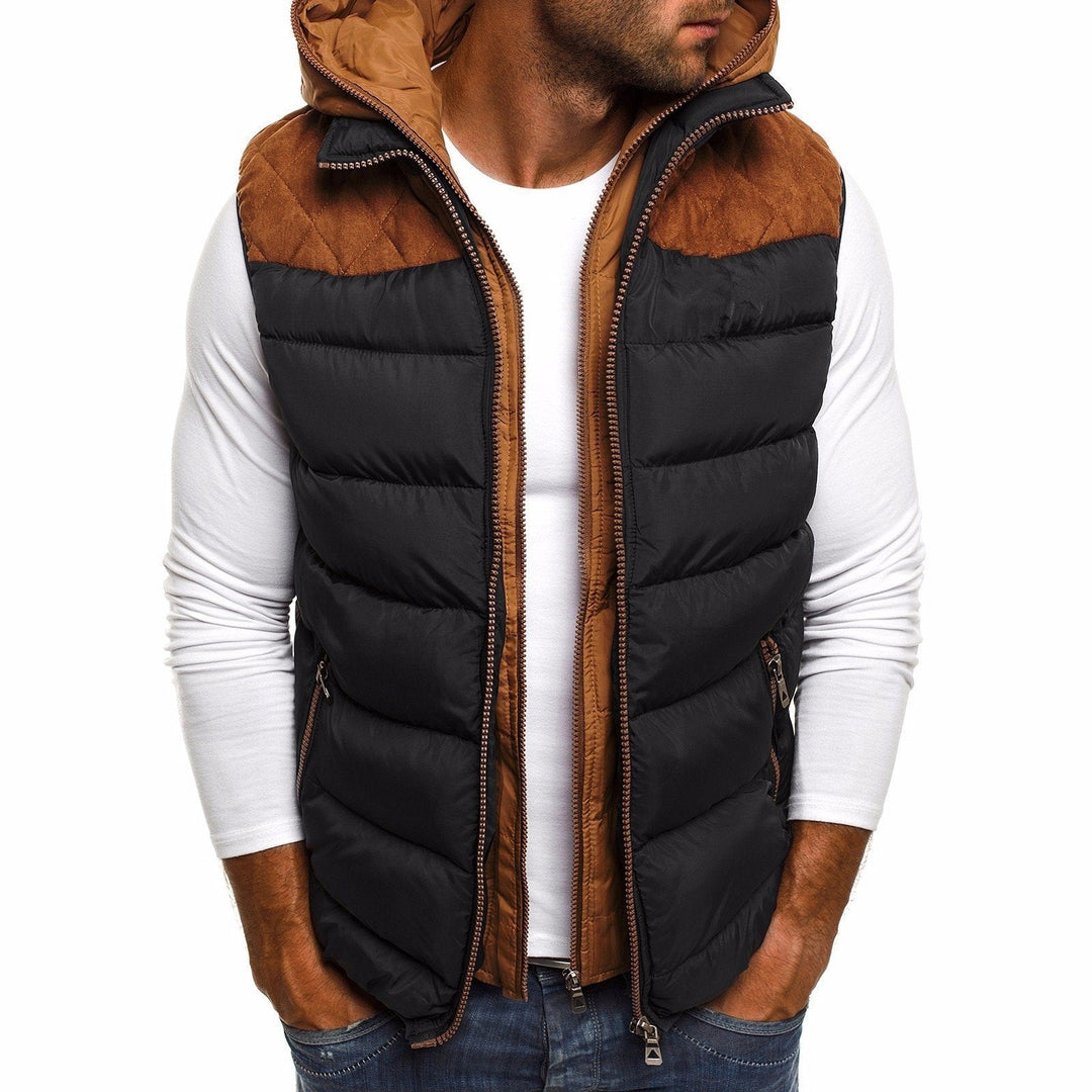 Veste sans manches homme chaude avec capuche, idéale pour l'automne et l'hiver. Confort et style décontracté.