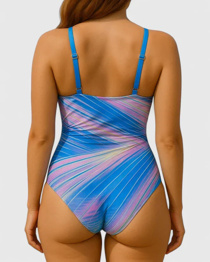 Maillot de bain élégant une pièce rayé pour femme, polyvalent pour la plage, la piscine et les vacances.