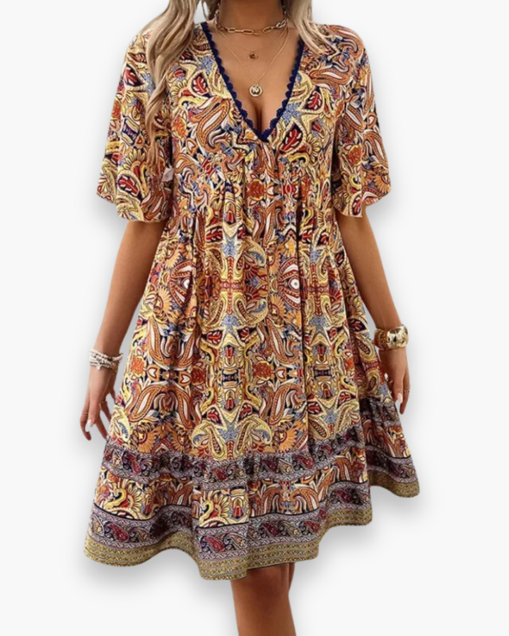 Robe midi fluide et moderne pour femme, idéale pour la mode été. Style chic et décontracté, très confortable.