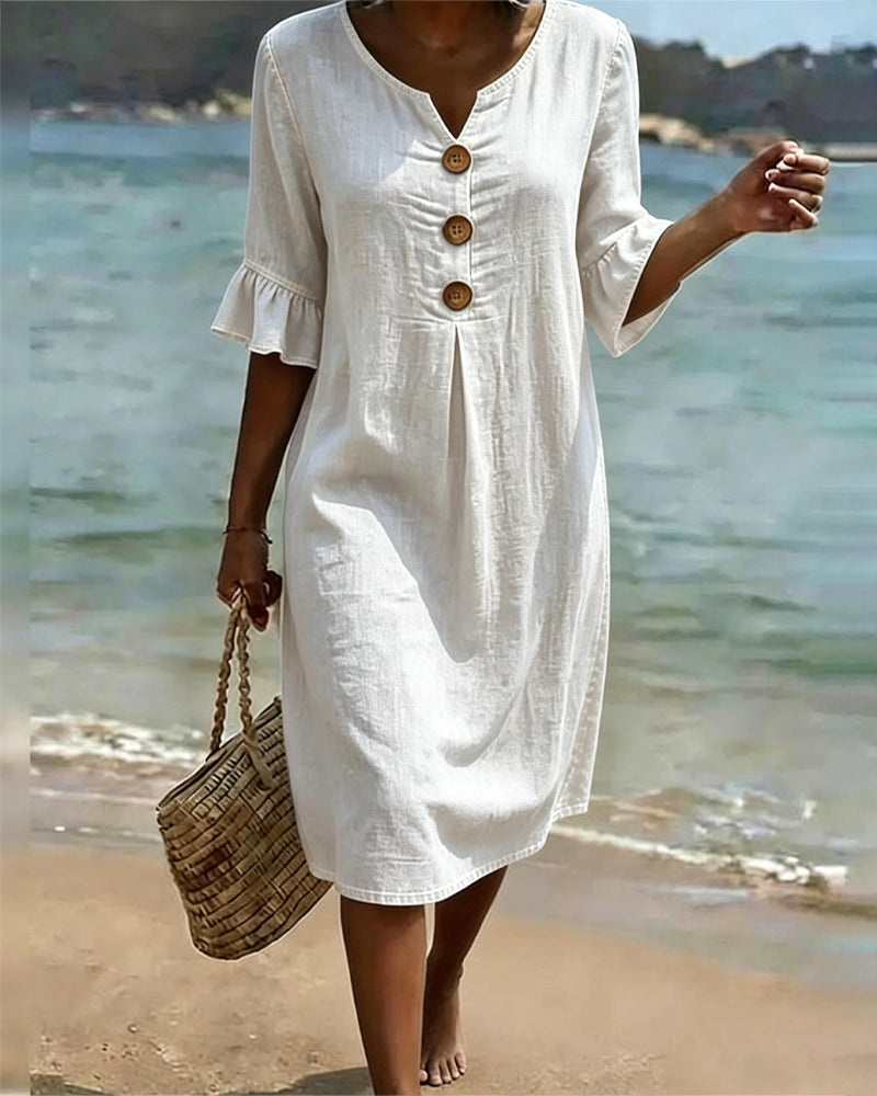 Robe fluide décontractée pour femme, manches volantées, tenue élégante et confortable été/printemps.