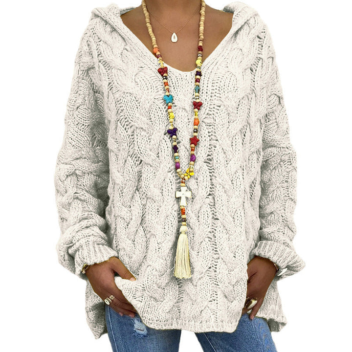 Pull femme décontracté, style bohème chic. Chandail torsadé confortable pour toutes les occasions hivernales.