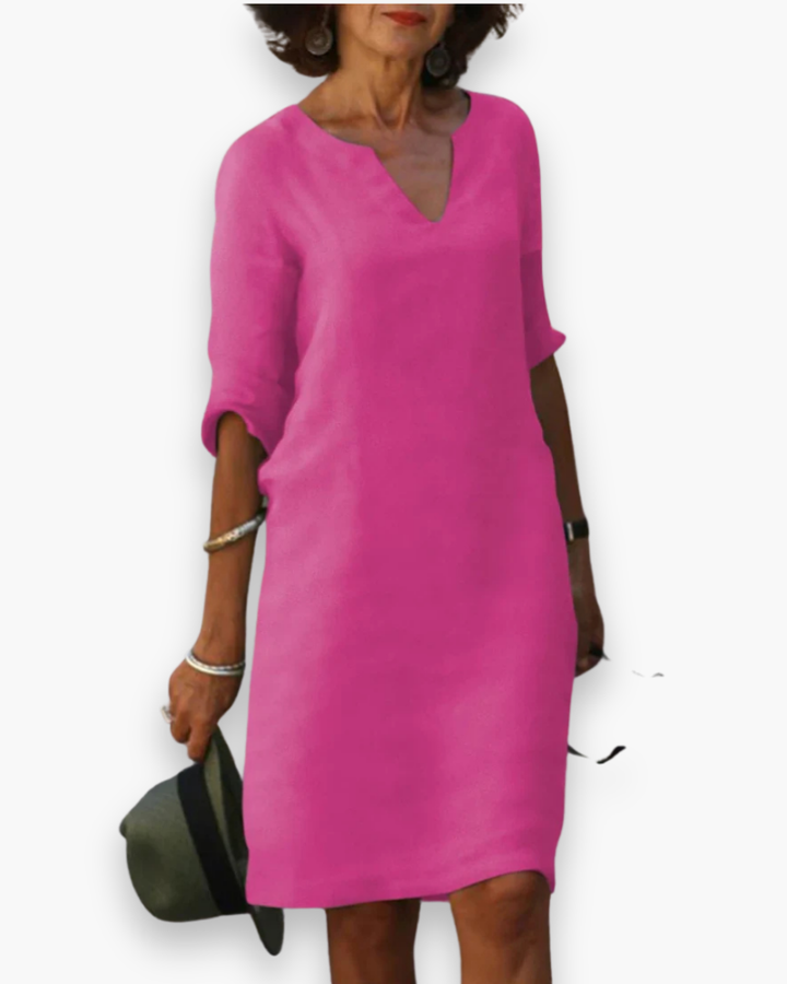 Robe femme décontractée à manches 3/4, très polyvalente, pour un confort élégant en toute saison.