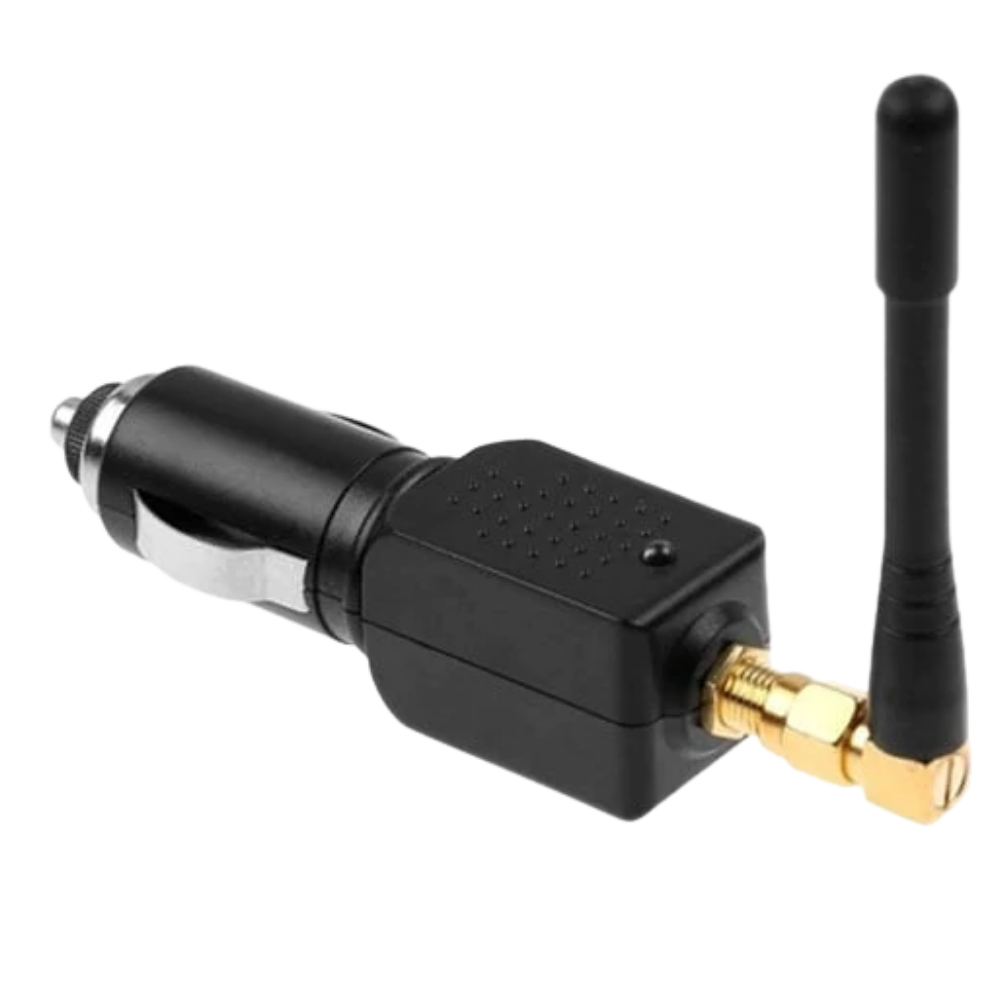 Appareil brouilleur GPS compact 12V pour auto, alimenté par allume-cigare, anti-suivi discret.