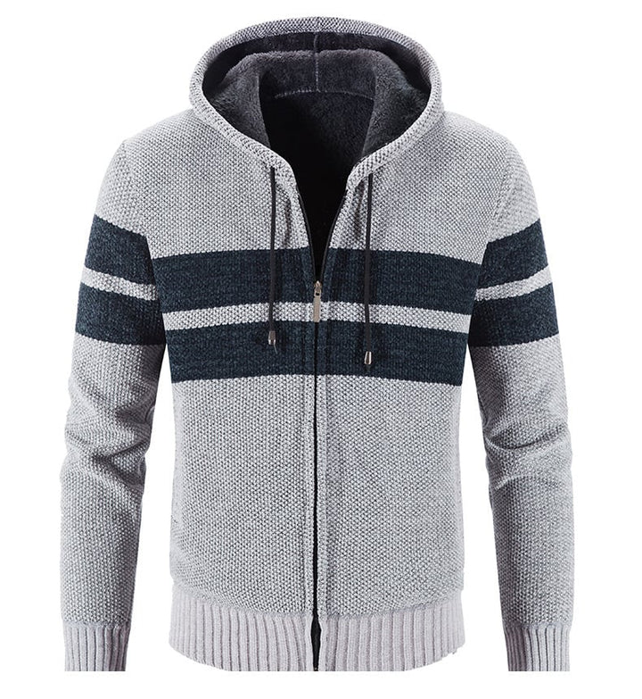 Veste thermique à capuche tricotée pour hommes, chaude et confortable. Parfaite pour affronter le froid.