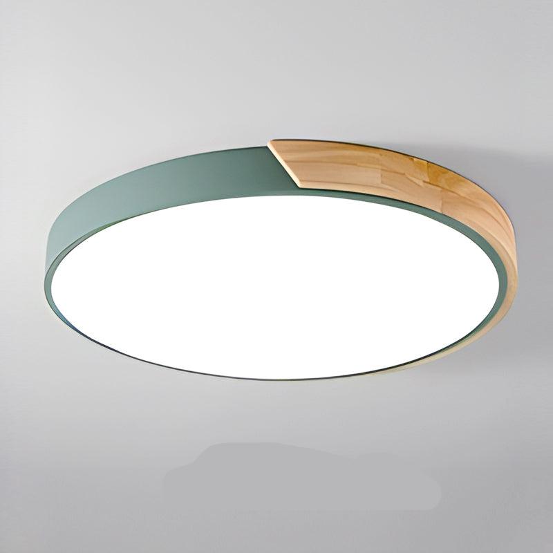 Applique plafond nordique bois, lampe LED circulaire pour un éclairage chaleureux.