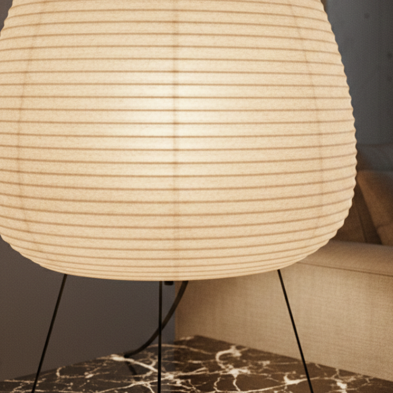 Lampe de chevet japonaise avec lumière douce. Idéale pour une décoration intérieure sereine.