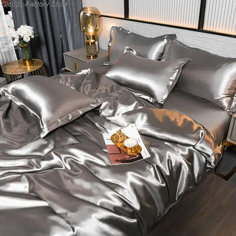 Housse de couette en satin de luxe, douce et élégante, pour une chambre raffinée et un sommeil réparateur.