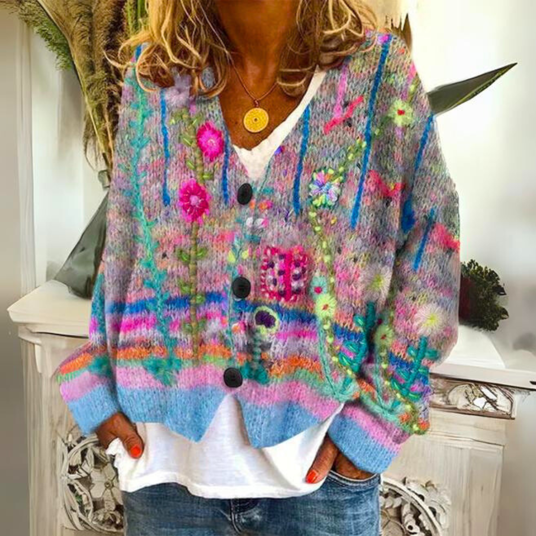 Cardigan élégant pour femme avec motif imprimé, doux et chaud, parfait pour rester stylée et confortable en hiver.
