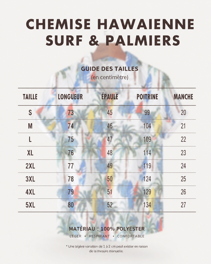 Polo homme tropical décontracté avec motif palmiers, parfait pour les vacances d'été et la mode masculine.