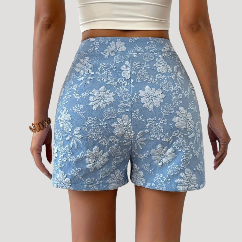 Short floral femme décontracté-chic, taille haute, idéal pour le printemps-été. Vêtement femme polyvalent.