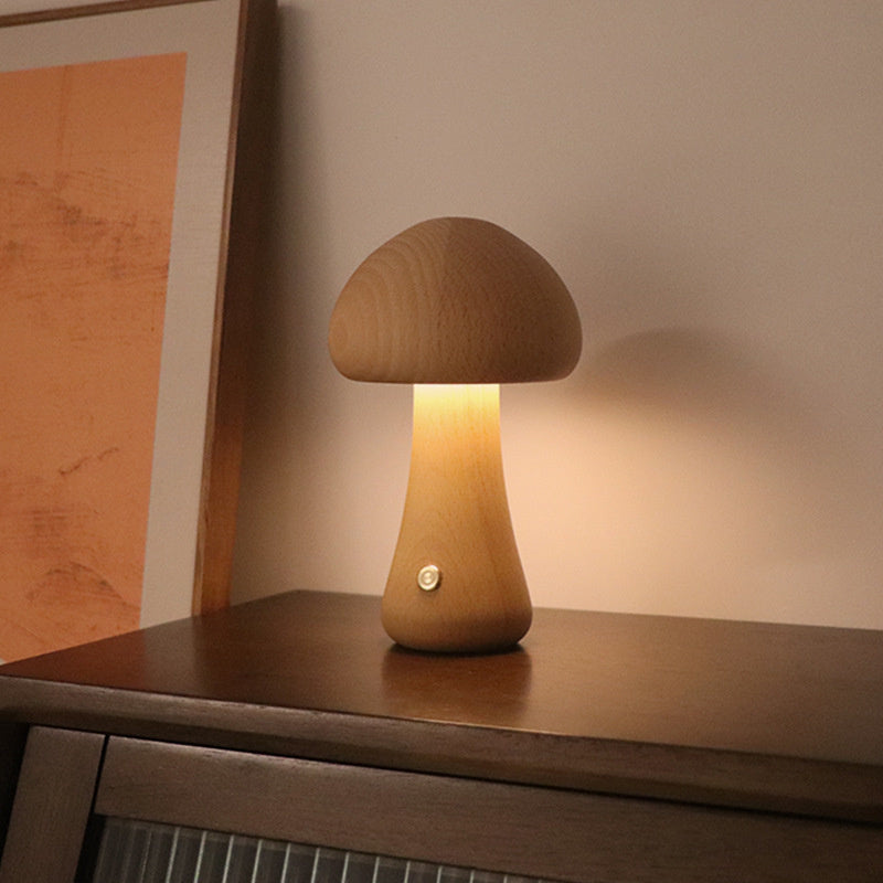 Design rétro: Lampe de table champignon en bois, vintage, pour une lumière d'ambiance dans votre maison.