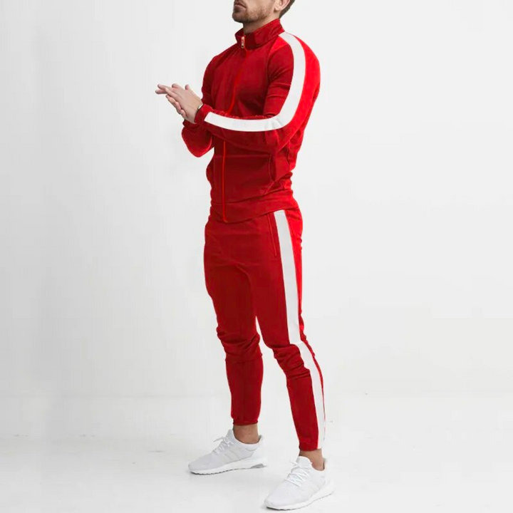 Ensemble de jogging homme bleu et gris, deux pièces décontracté luxe. Parfait pour le sport ou relaxer.