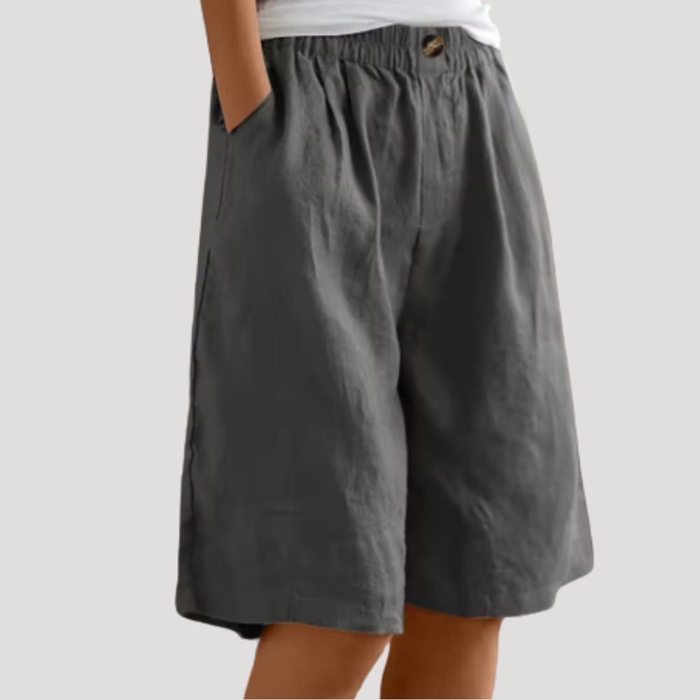 Bermuda femme confortable, taille élastique, coupe ample. Parfait pour les loisirs ou les vacances d'été.