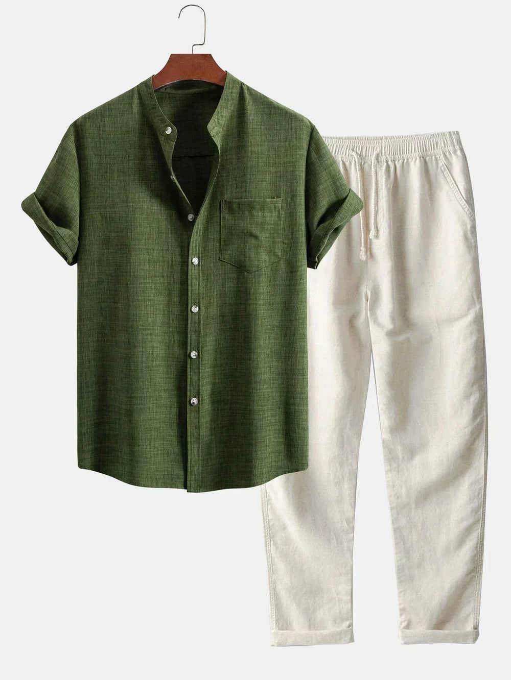 Haut col montant homme mode: Haut d'ensemble estival pour homme, manches courtes. Vêtement décontracté léger et respirant.