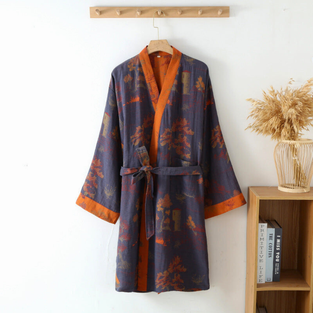 Peignoir kimono unisexe en coton doux et respirant pour la maison ou le spa.