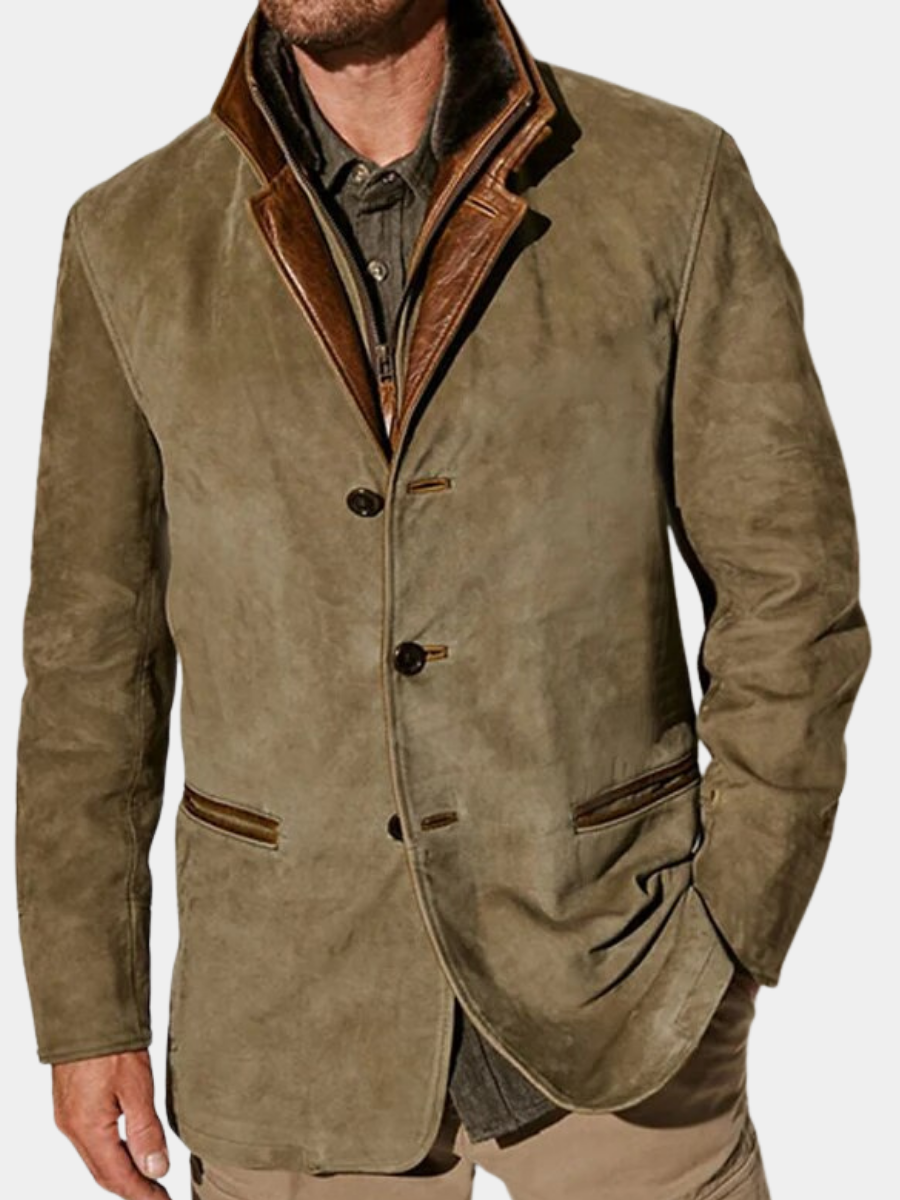Veste homme classique vintage kaki, élégante et confortable. Parfaite pour la mode masculine automnale.