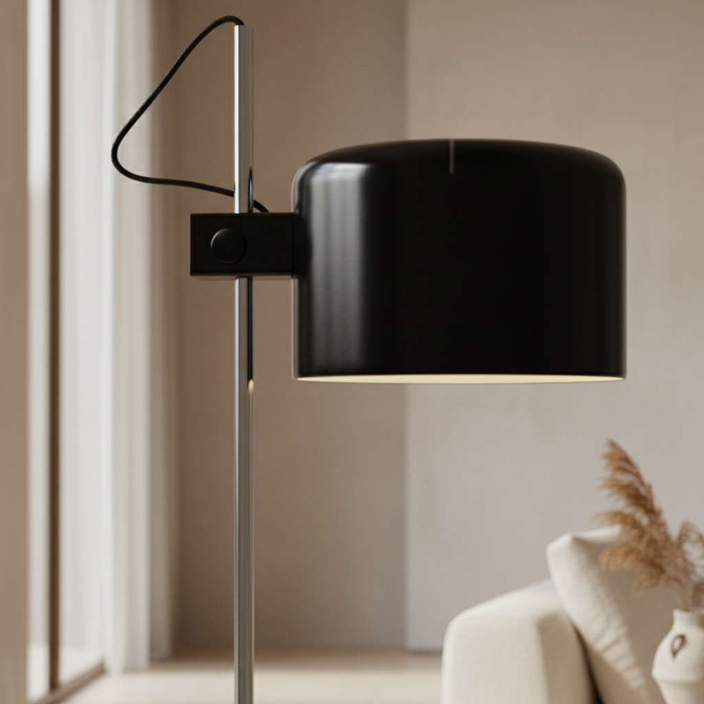 Lampadaire design blanc, éclairage de bureau flexible, idéal pour la lecture ou détente.