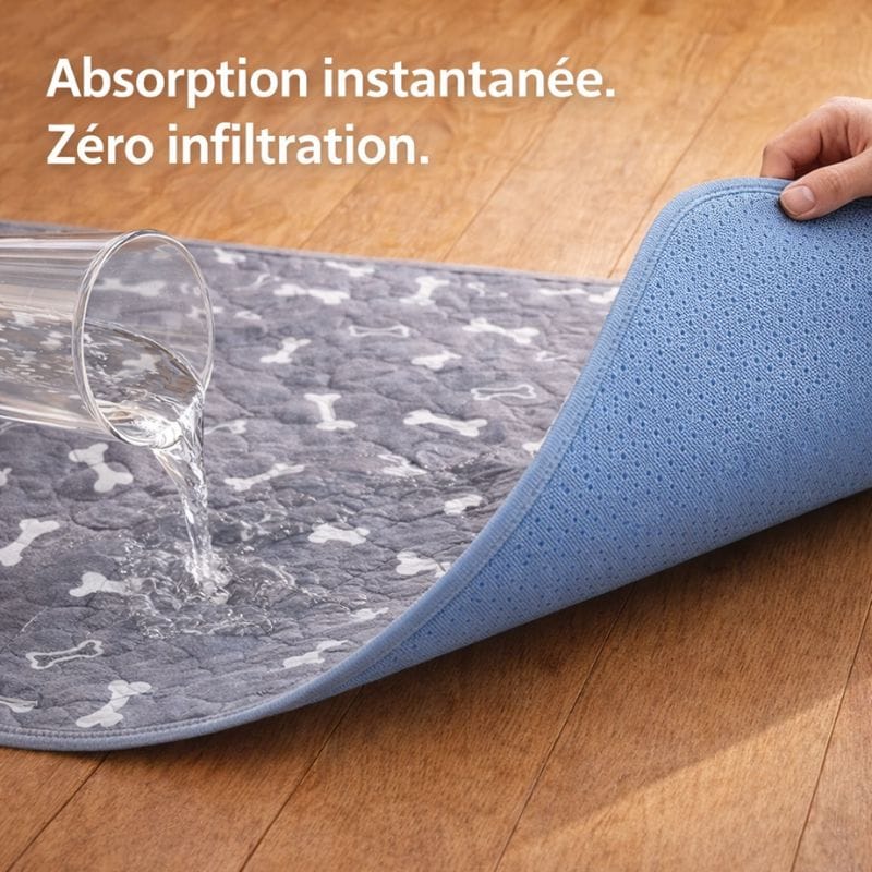 Grand tapis lavable pour chien, avec technologie anti-fuite pour une protection maximale du sol.