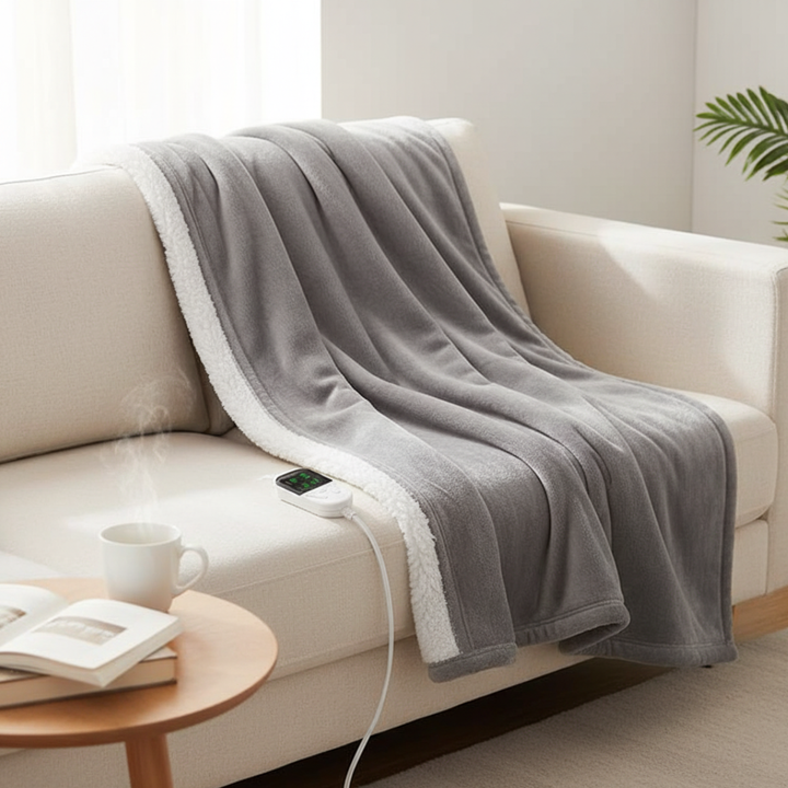 Couverture chauffante électrique douce en microfleece pour un confort optimal et une chaleur réglable.