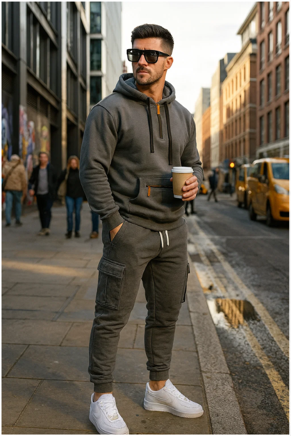 Ensemble hiver homme Alex, confortable et chaud. Sweat à capuche et pantalon de survêtement décontracté pour style casual.