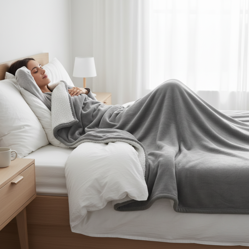 Plaid électrique moelleux en microfleece, offrant une chaleur réglable et un toucher agréable pour votre confort.