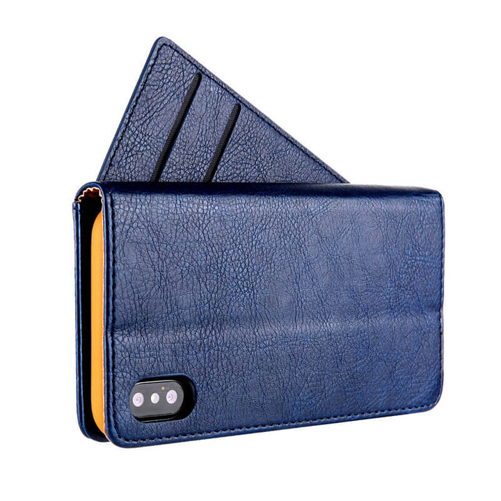 Étui cuir magnétique à rabat pour iPhone, protection élégante et complète.