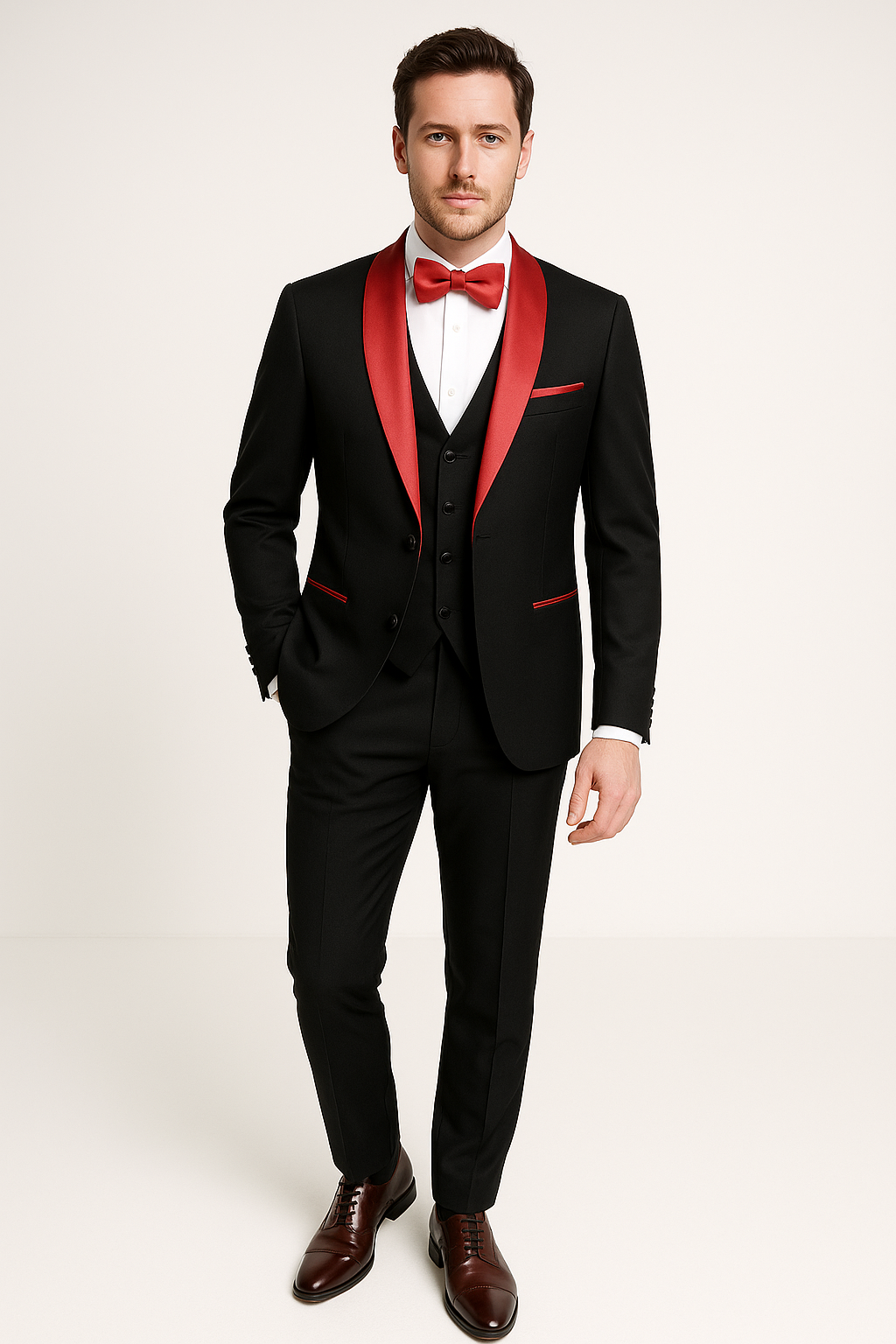 Costume homme slim fit 3 pièces pour affaires ou événement formel. Élégance moderne et chic, parfait pour le travail.