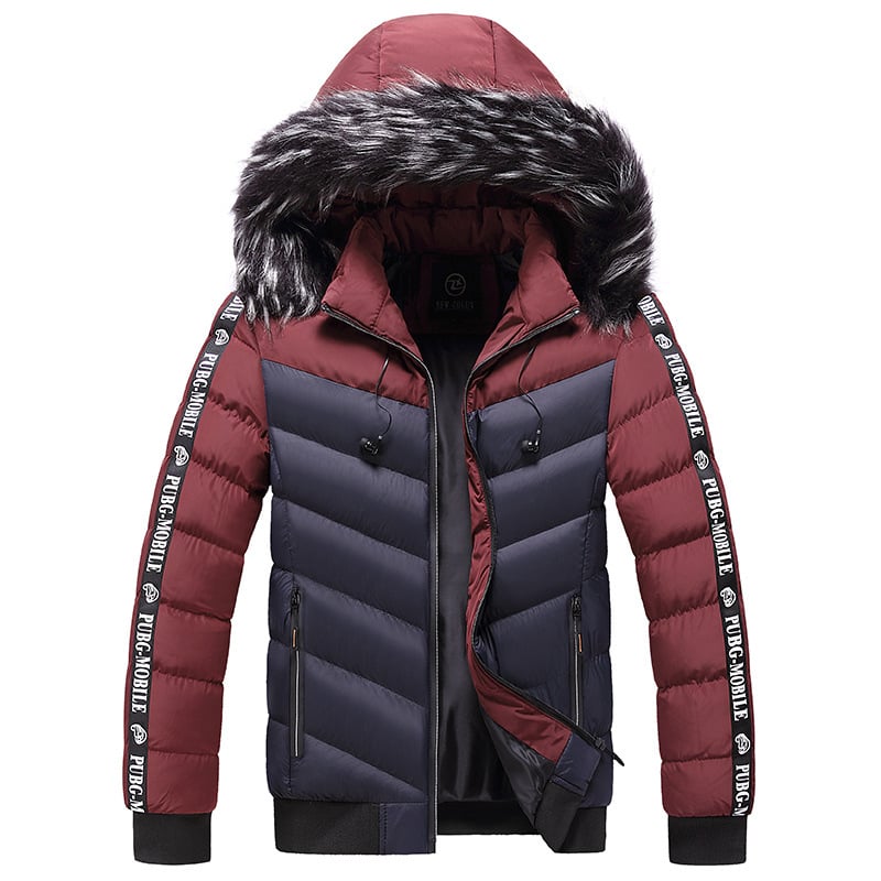 Veste matelassée homme hiver, capuche avec fourrure synthétique, coupe-vent, protection et mode urbaine.