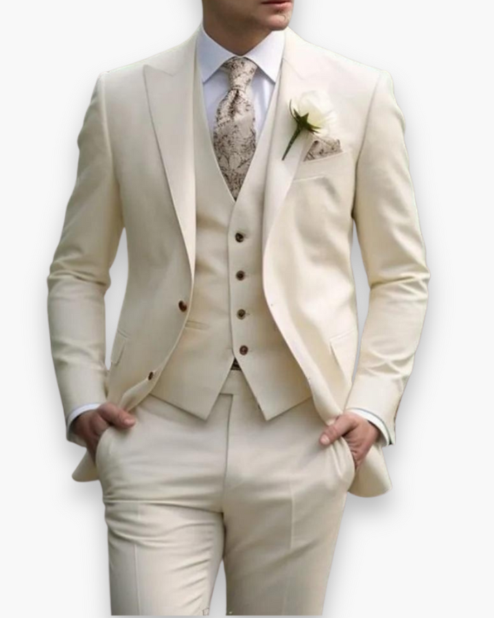 Tenue formelle homme : costume 3 pièces chic, parfait pour bureau, soirées ou événements spéciaux.