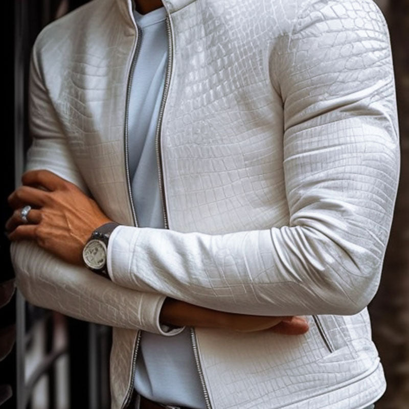 Veste casual chic homme, vêtement extérieur. Motif pierre moderne, idéal pour un look automne tendance.