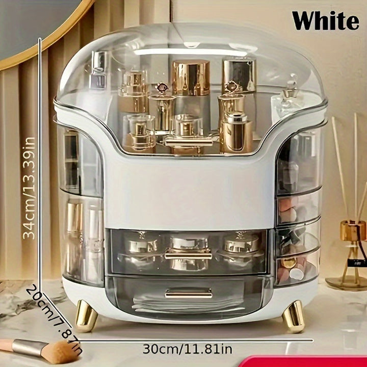 Organisateur moderne pour accessoires de maquillage et cosmétiques, en plastique résistant et chic.