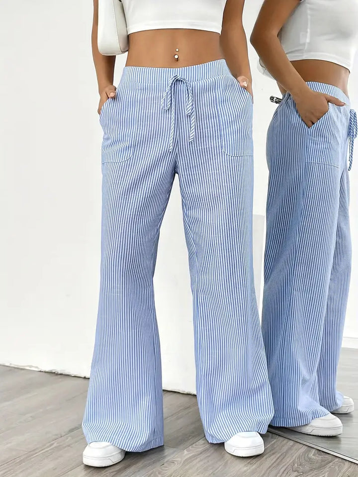 Pantalon large pour femme, rayé, versatile printemps/été.