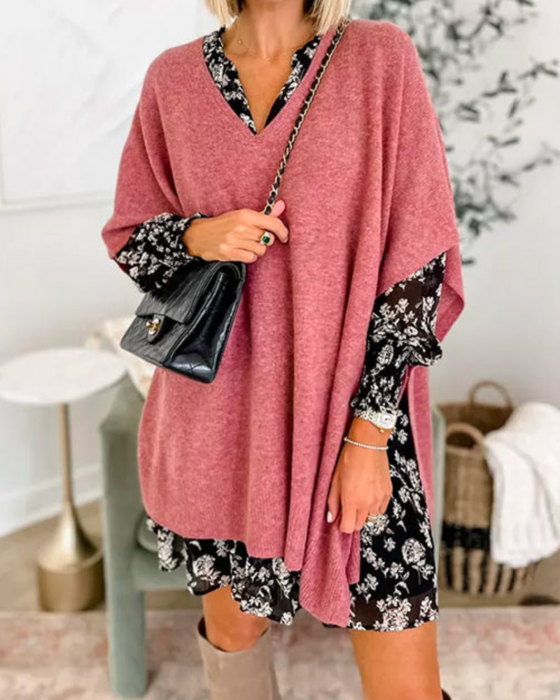 Pull femme chaud pour l'hiver, élégant avec col V ample et coupe décontractée.
