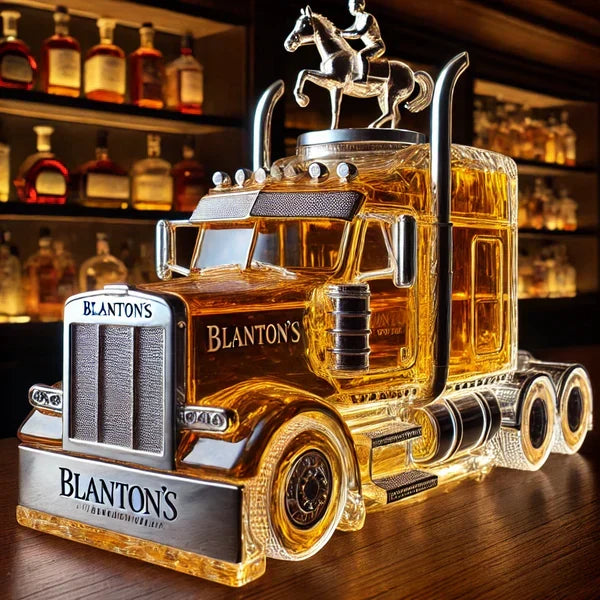 Carafe whisky camion semi-remorque, accessoire bar pour spiritueux. Cadeau homme, design verre unique.