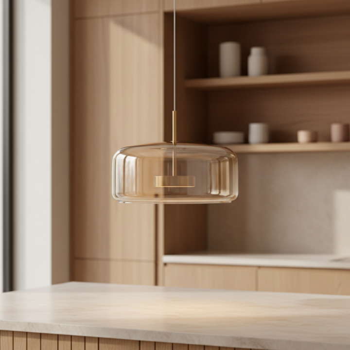 Lustre de cuisine en verre Nordic, design moderne et LED économe, parfait pour la décoration intérieure.