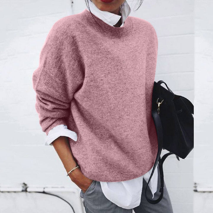 Pull élégant femme col rond, vêtement confortable polyvalent. Idéal pour un style chic décontracté ou capsule hiver.