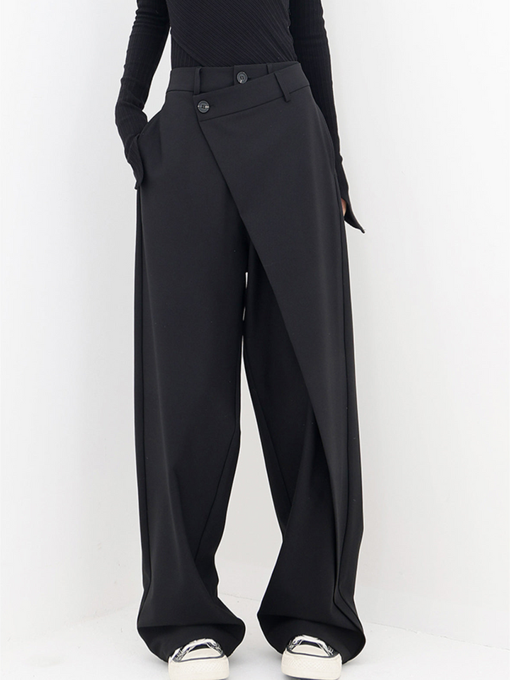 Design unique: pantalon femme asymétrique moderne, coupe baggy, idéal pour un style audacieux.