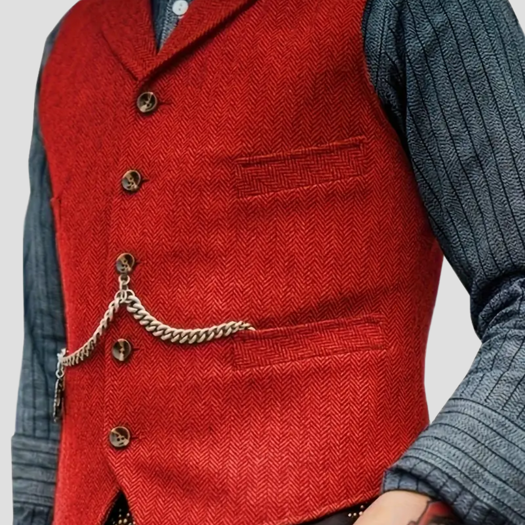 Veston homme élégant pour soirée, couleur bordeaux, coupe ajustée, touche sophistiquée.