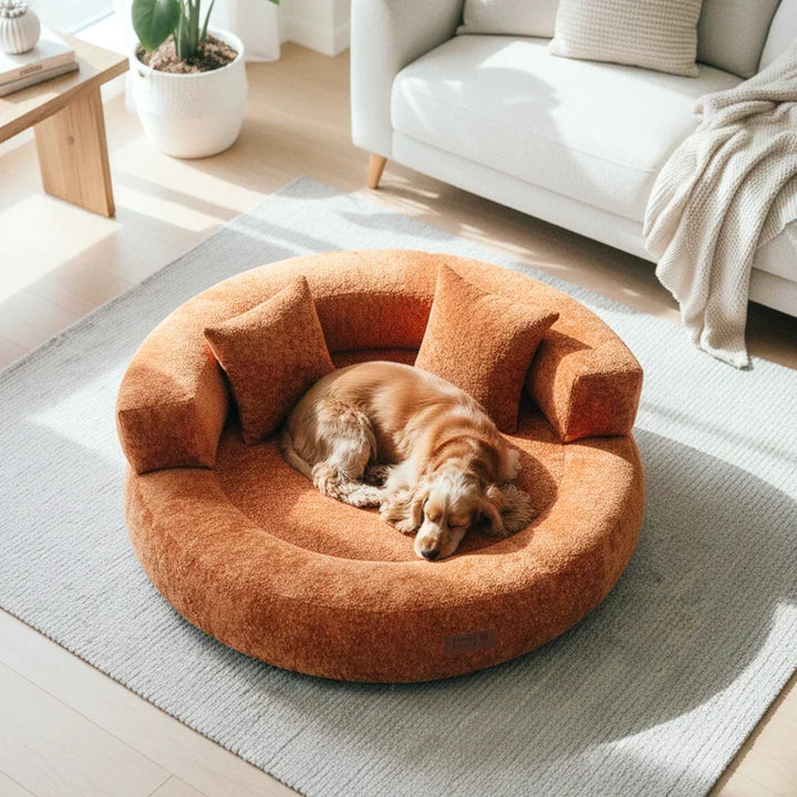 Lit donut pour animaux de compagnie, ultra doux et apaisant, favorise la détente et le sommeil.