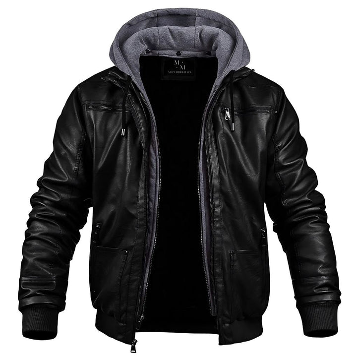 Manteau d'hiver confortable en cuir pour homme, avec capuche, offrant chaleur et style pour l'élégance masculine.