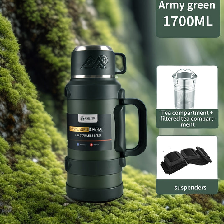 Thermos de sport en acier inoxydable, robuste et étanche, pour une hydratation optimale.