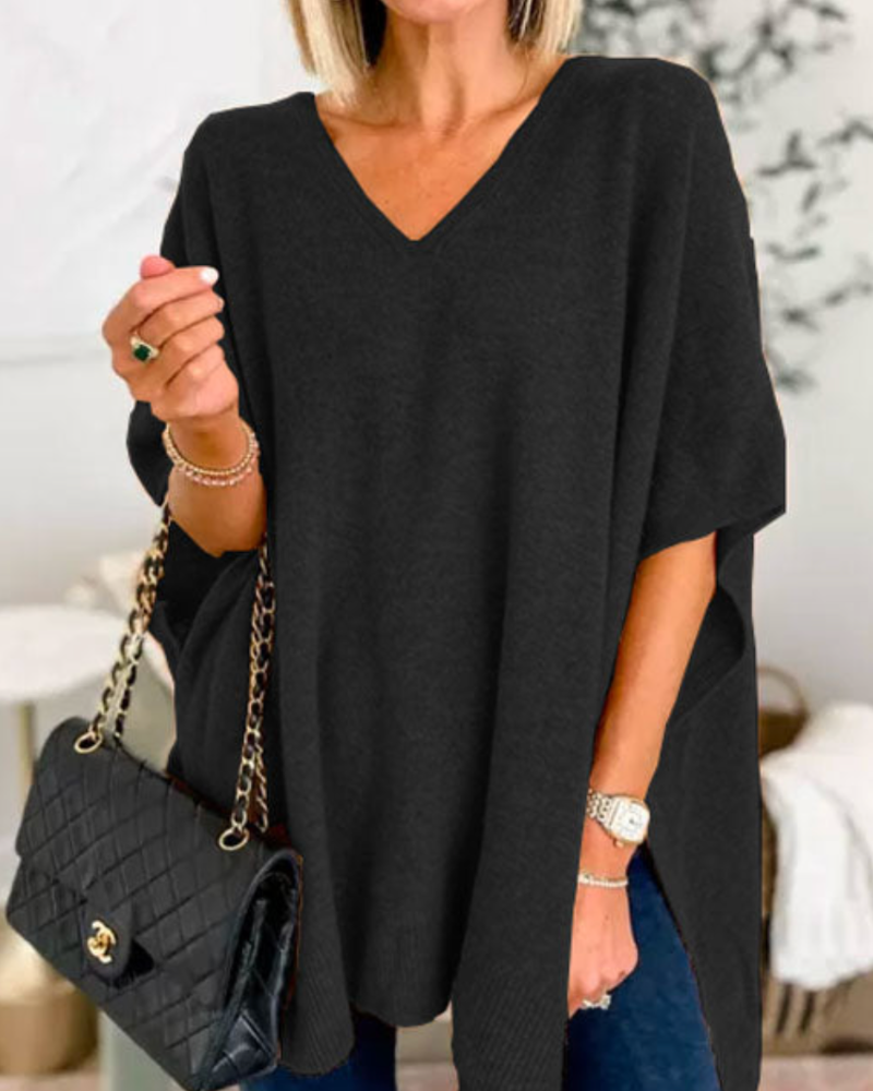 Pull femme ultra-confortable, chaud, avec col V ample. Vêtement d'hiver décontracté et chic.