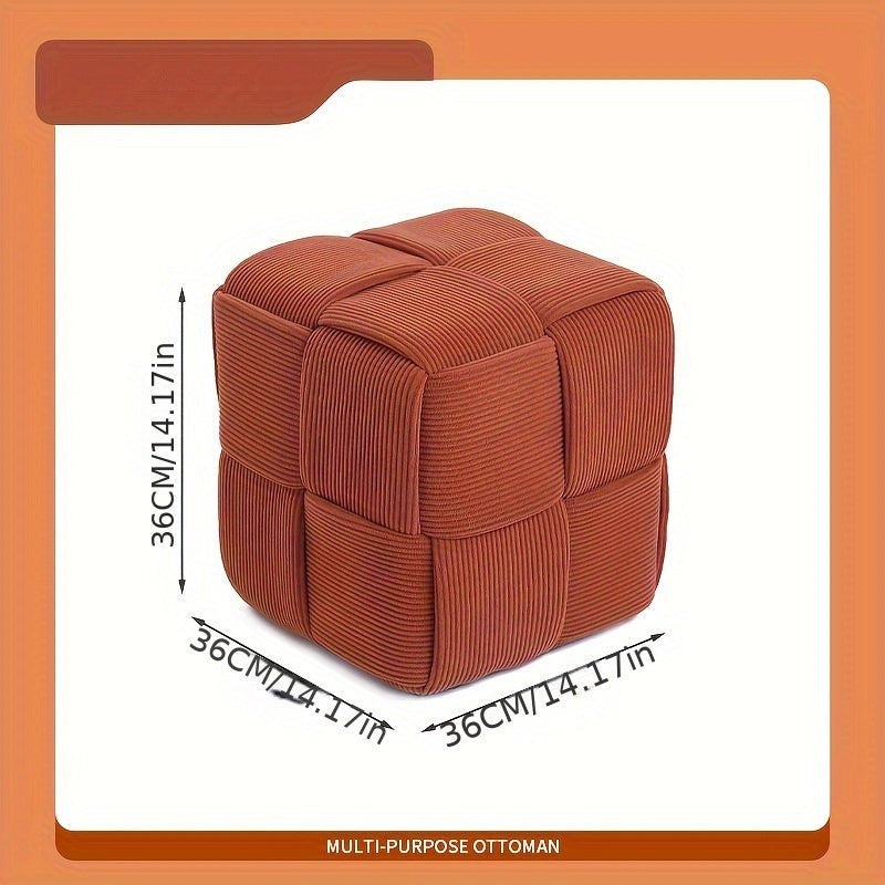 Pouf CordyCube vert gris, velours côtelé. Siège d'appoint ou repose-pieds élégant, décoration intérieure.